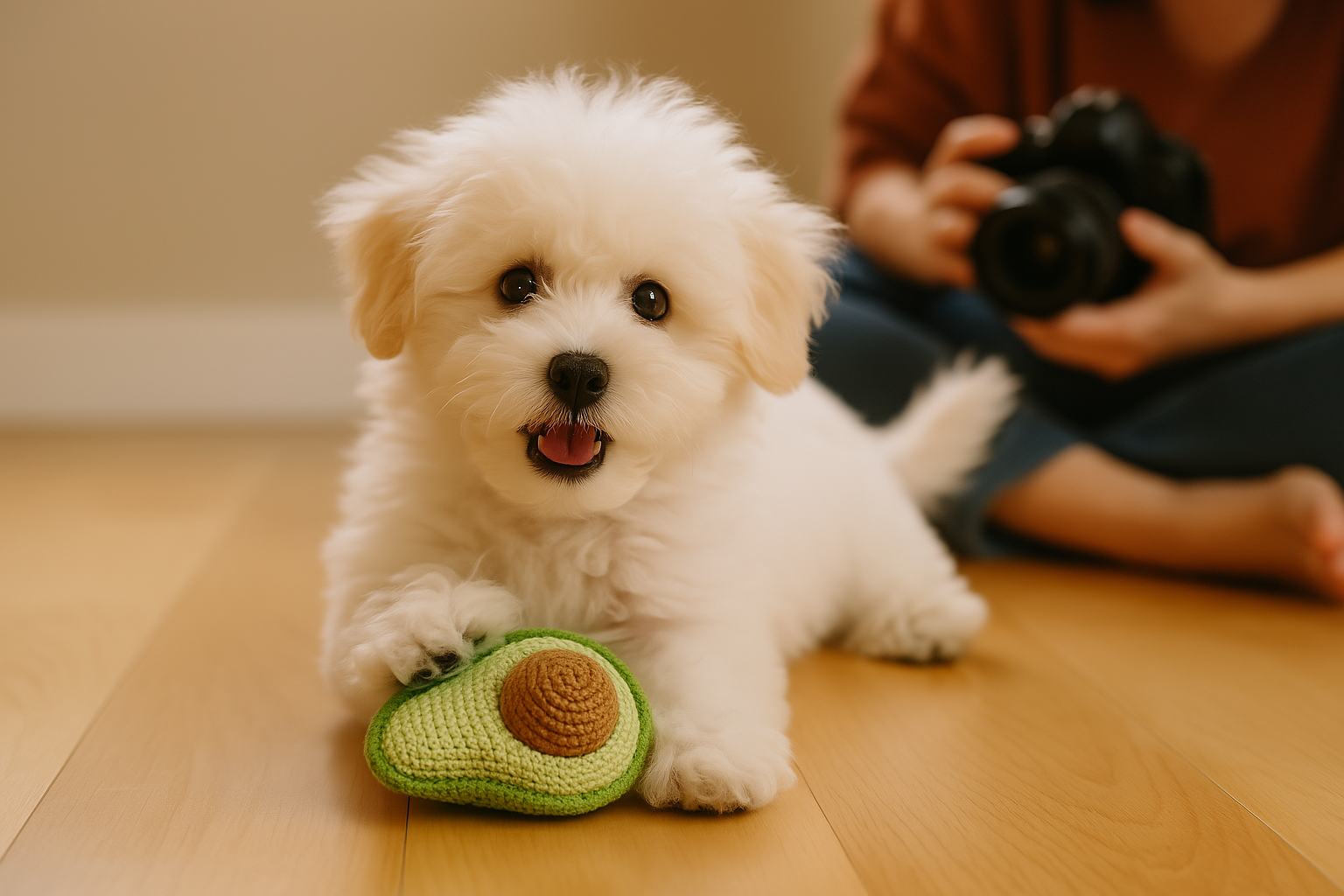 Pet Toy Avocado split-open design showing the brown plush pit