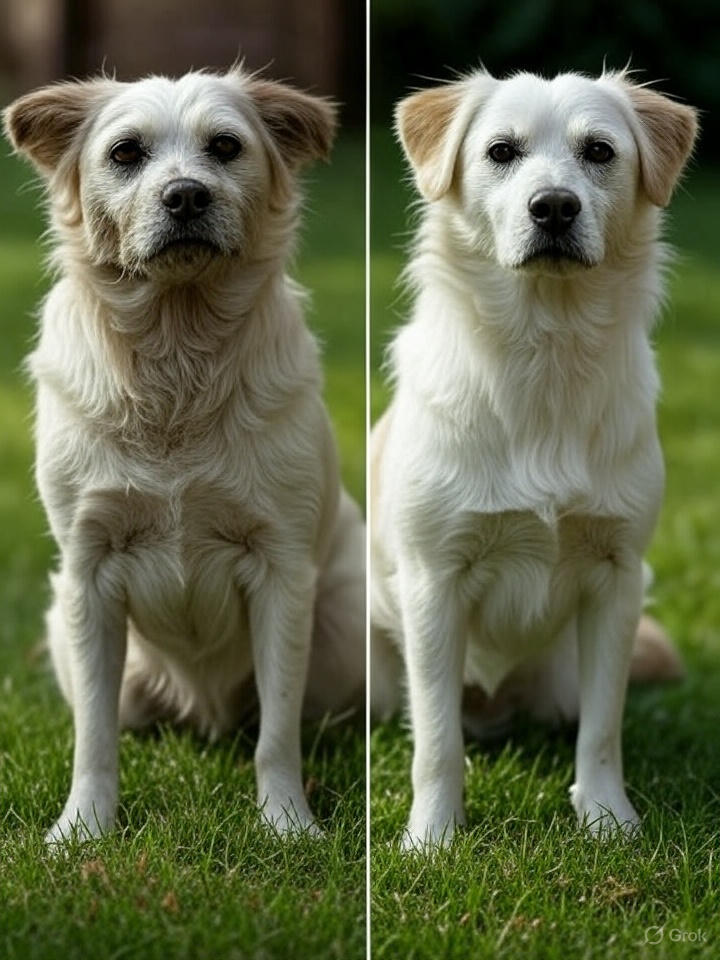 My Cuteness Pet Tear Stain remover bottle beside a white puppy’s face